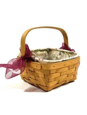 Longaberger 1998 Medium Berry Basket with Liner and Protector ~ 7” x 7” x 3.5”